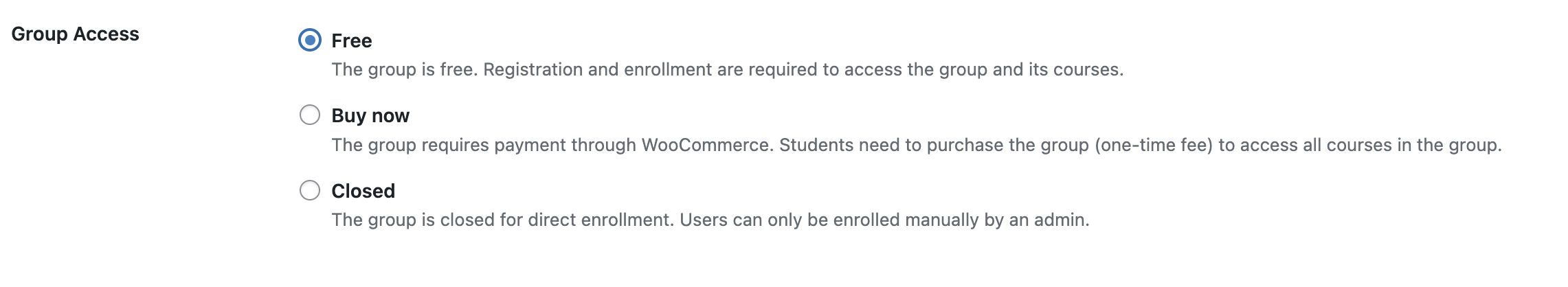 Access type dropdown
