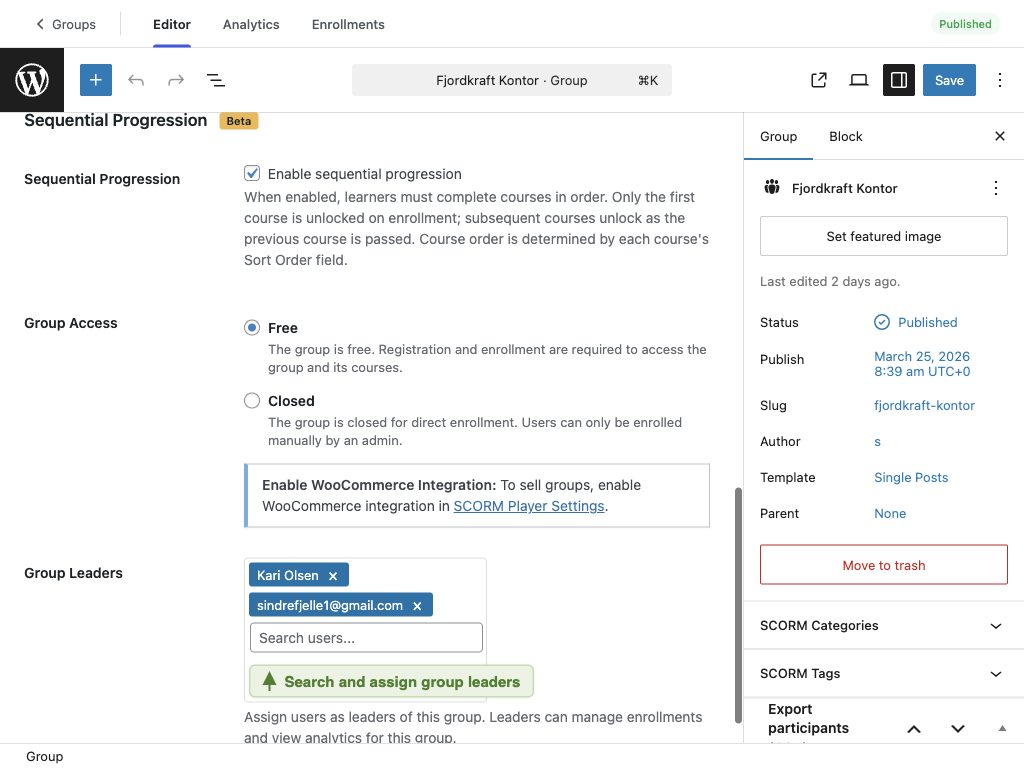 Group Leaders assignment in group editor