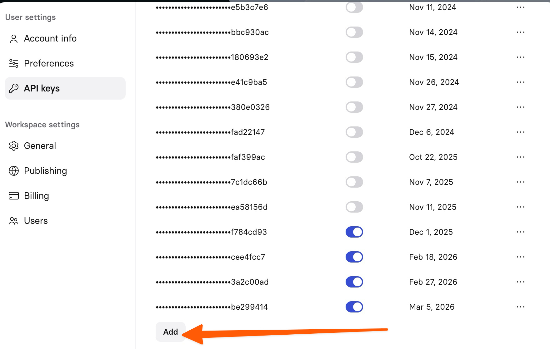 Click Add to create a new API key in Synthesia