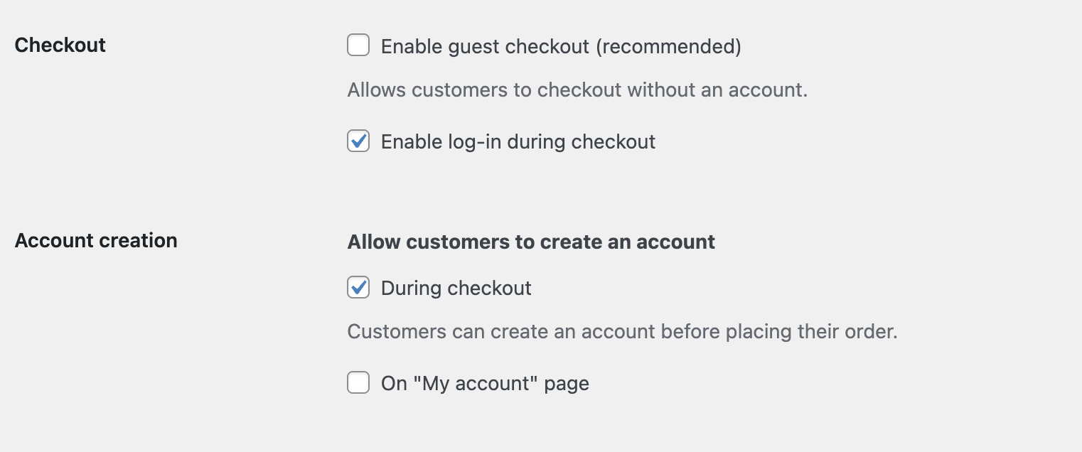 Correct WooCommerce checkout settings